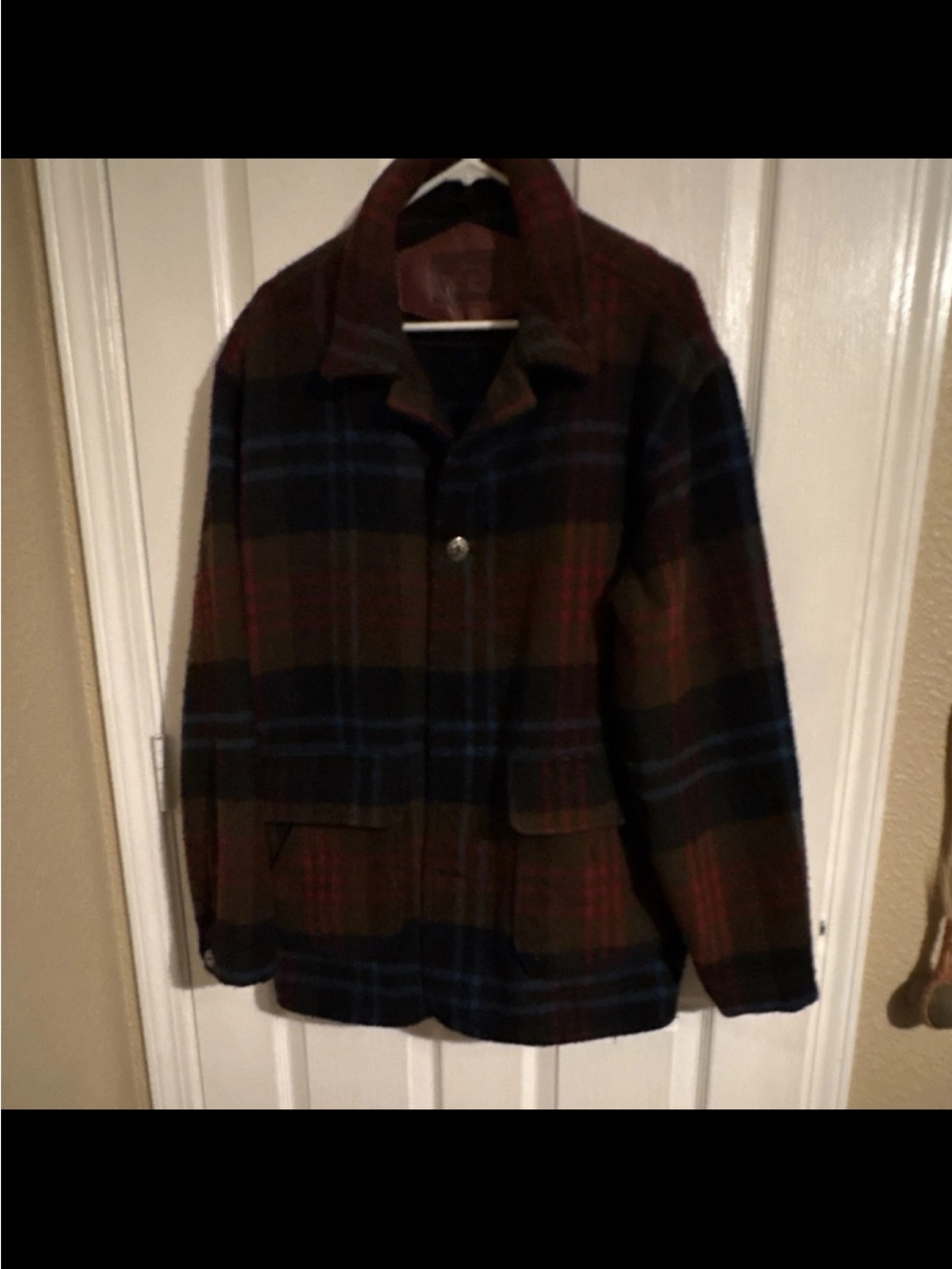 Woolrich Men's Plaid Pea Coat in Brown, Navy & Red